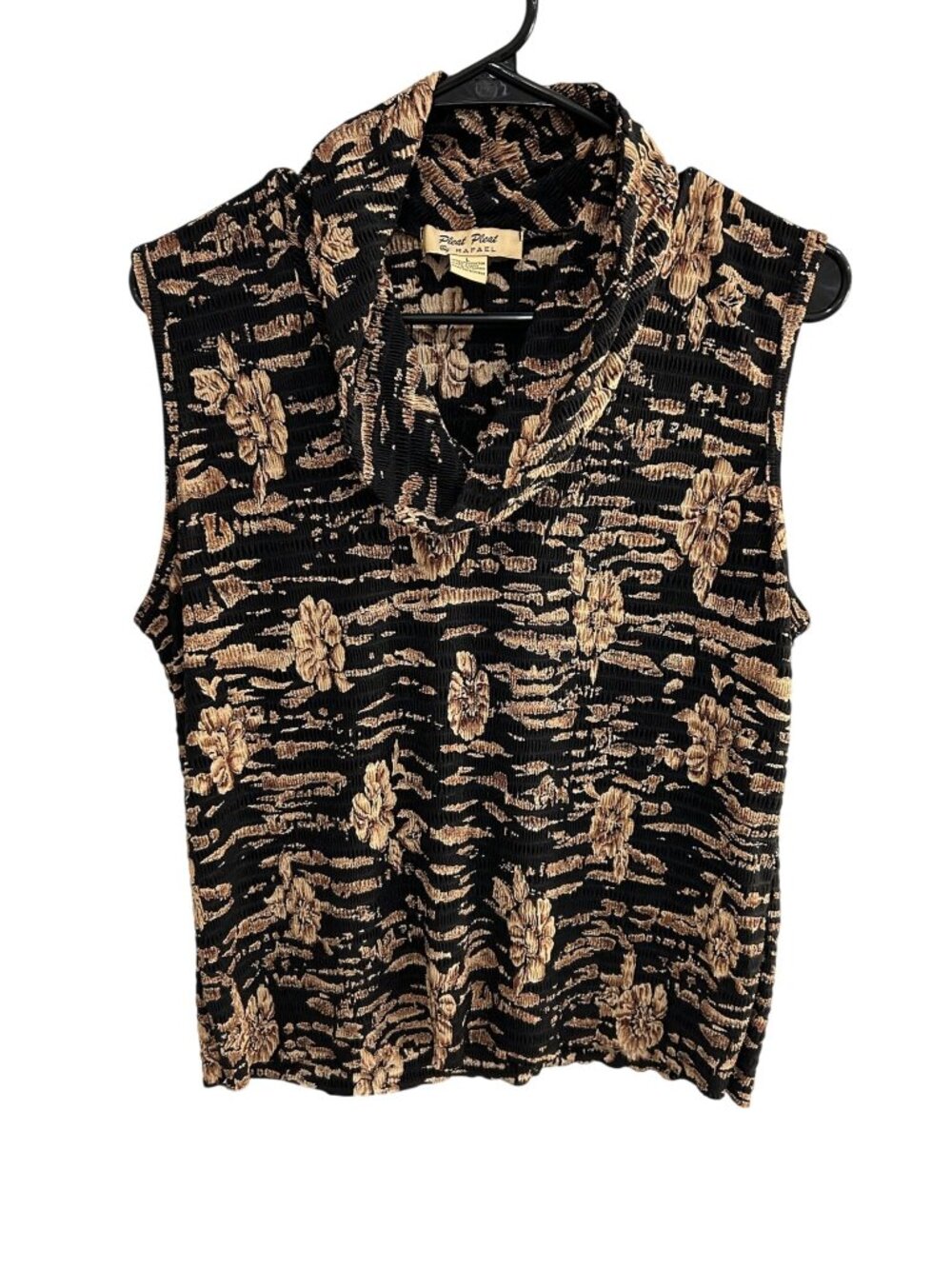 Vintage Pleat Pleat By Rafael Floral Sleeveless Cowl Neck Blouse Size L Elegant